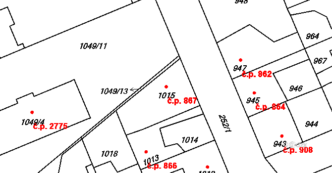 Kročehlavy 867, Kladno na parcele st. 1015 v KÚ Kročehlavy, Katastrální mapa