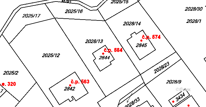 Ostravice 584 na parcele st. 2844 v KÚ Ostravice 1, Katastrální mapa