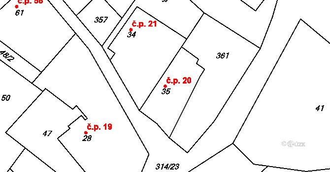 Chlum 20, Všestary na parcele st. 35 v KÚ Chlum u Hradce Králové, Katastrální mapa