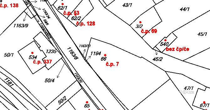 Chvalčov 7 na parcele st. 66 v KÚ Chvalčov, Katastrální mapa