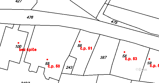 Michalovice 51 na parcele st. 56 v KÚ Michalovice u Velkých Žernosek, Katastrální mapa