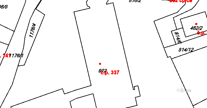 Děčín IX-Bynov 337, Děčín na parcele st. 922 v KÚ Bynov, Katastrální mapa