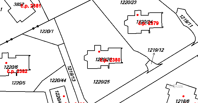 Rožnov pod Radhoštěm 2380 na parcele st. 1220/26 v KÚ Tylovice, Katastrální mapa