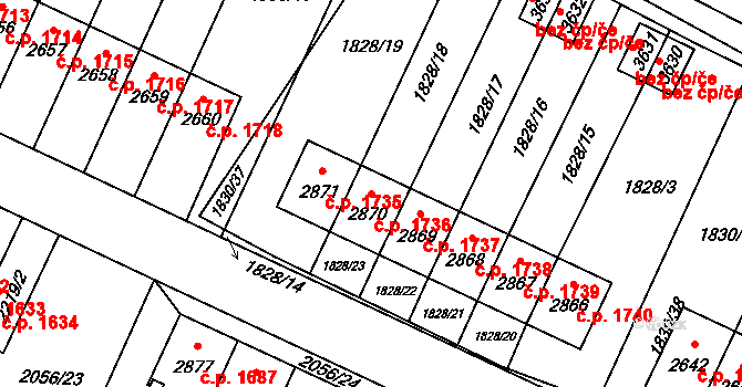 Hořice 1736 na parcele st. 2870 v KÚ Hořice v Podkrkonoší, Katastrální mapa