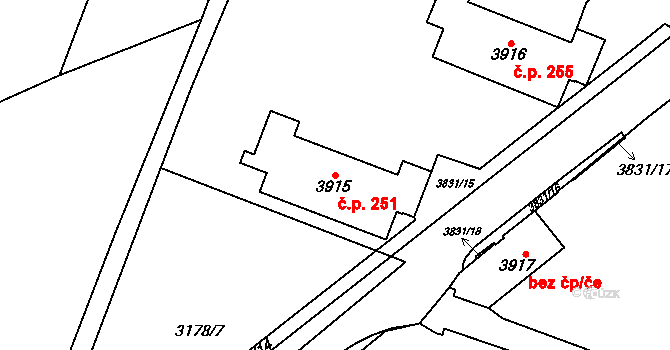 Žamberk 251 na parcele st. 3915 v KÚ Žamberk, Katastrální mapa