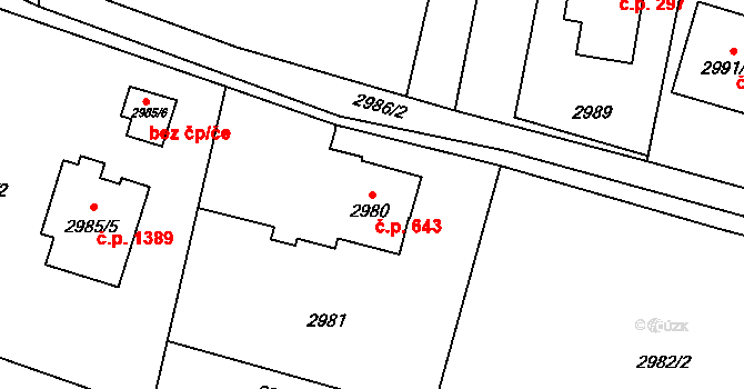 Dolní Lutyně 643 na parcele st. 2980 v KÚ Dolní Lutyně, Katastrální mapa