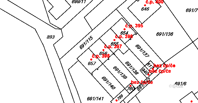 Hrotovice 397 na parcele st. 656 v KÚ Hrotovice, Katastrální mapa