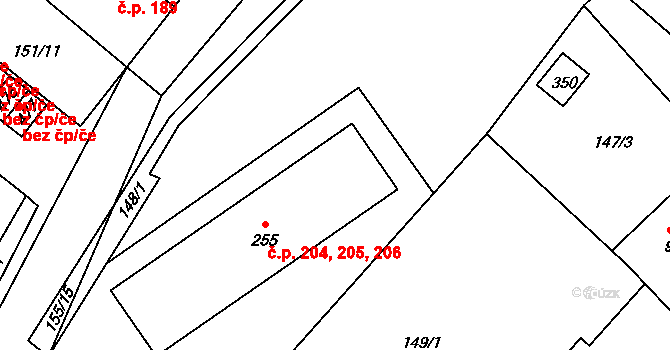 Hořepník 204,205,206 na parcele st. 255 v KÚ Hořepník, Katastrální mapa