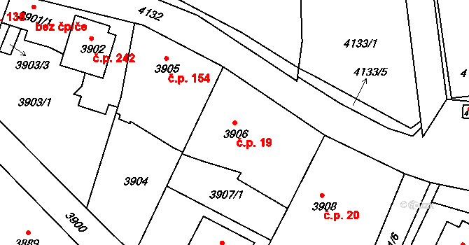 Lískovec 19, Frýdek-Místek na parcele st. 3906 v KÚ Lískovec u Frýdku-Místku, Katastrální mapa
