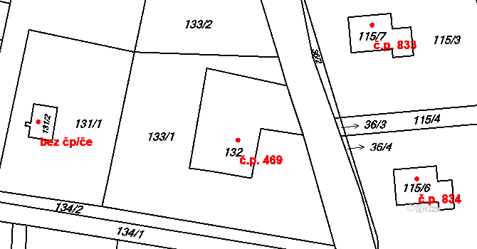 Paskov 469 na parcele st. 132 v KÚ Paskov, Katastrální mapa