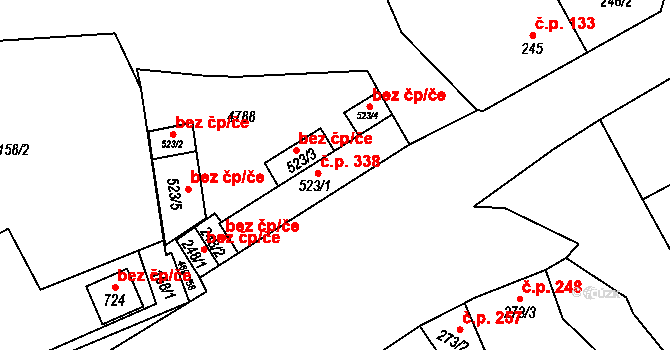 Bochov 338 na parcele st. 523/1 v KÚ Bochov, Katastrální mapa