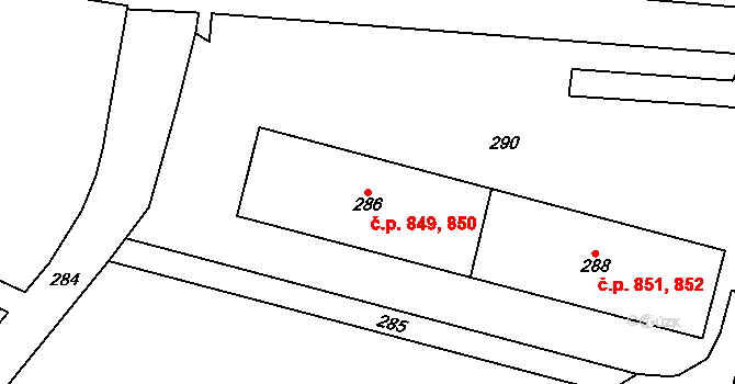 Chodov 849,850 na parcele st. 286 v KÚ Dolní Chodov, Katastrální mapa