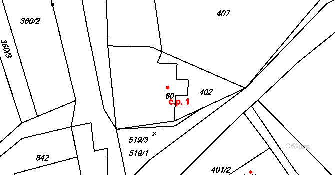 Dobšín 1 na parcele st. 60 v KÚ Dobšín, Katastrální mapa