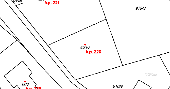 Martinov 223, Záryby na parcele st. 523/2 v KÚ Martinov, Katastrální mapa