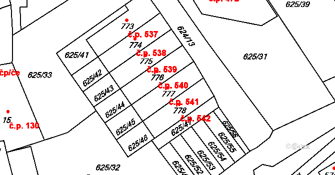 Borohrádek 541 na parcele st. 777 v KÚ Borohrádek, Katastrální mapa
