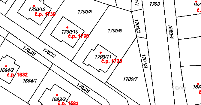 Turnov 1733 na parcele st. 1700/11 v KÚ Turnov, Katastrální mapa