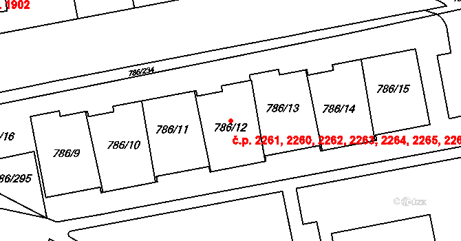 Horní Počernice 2260,2261,2262,2263,, Praha na parcele st. 786/9 v KÚ Horní Počernice, Katastrální mapa