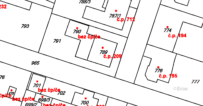 Satalice 209, Praha na parcele st. 789 v KÚ Satalice, Katastrální mapa