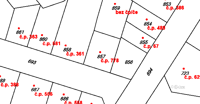 Žižkov 778, Praha na parcele st. 857 v KÚ Žižkov, Katastrální mapa