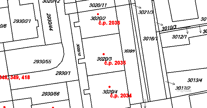Žižkov 2035, Praha na parcele st. 3020/3 v KÚ Žižkov, Katastrální mapa