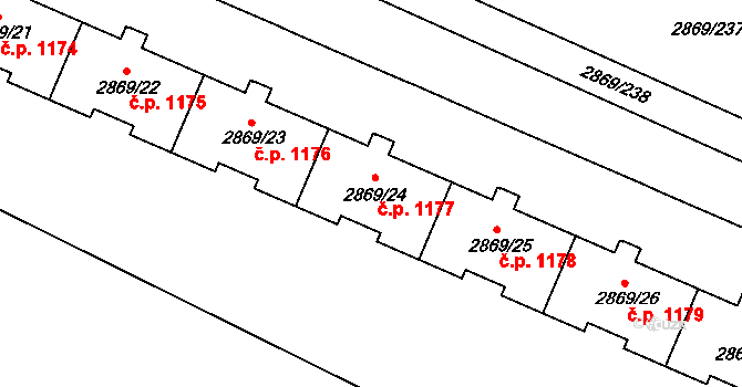 Krč 1177, Praha na parcele st. 2869/24 v KÚ Krč, Katastrální mapa