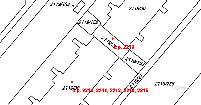 Chodov 2211,2212,2214,2215,, Praha na parcele st. 2119/38 v KÚ Chodov, Katastrální mapa