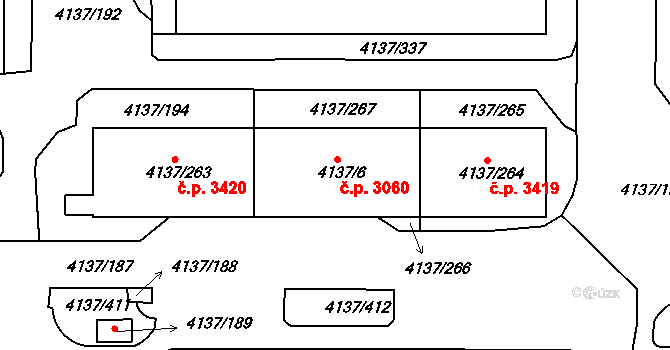 Modřany 3060, Praha na parcele st. 4137/6 v KÚ Modřany, Katastrální mapa