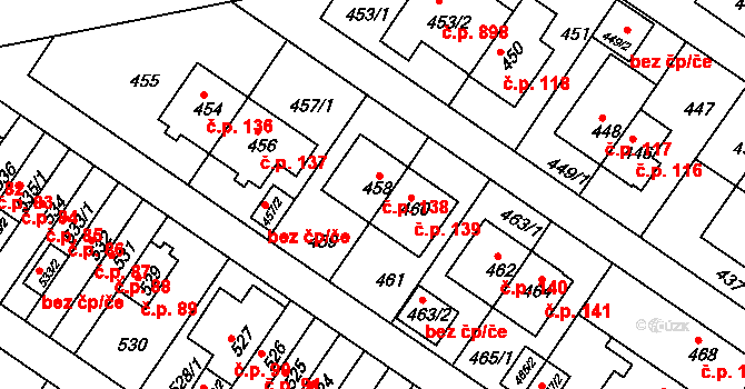 Jinonice 138, Praha na parcele st. 458 v KÚ Jinonice, Katastrální mapa