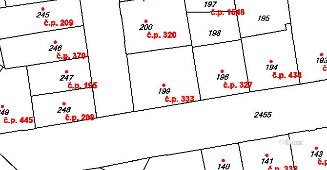 Vršovice 333, Praha na parcele st. 199 v KÚ Vršovice, Katastrální mapa
