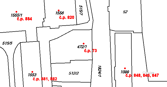 Vrchlabí 73 na parcele st. 472/1 v KÚ Vrchlabí, Katastrální mapa