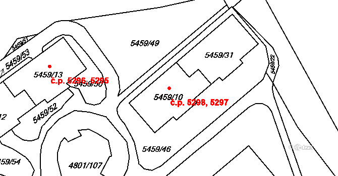 Chomutov 5297,5298 na parcele st. 5459/10 v KÚ Chomutov I, Katastrální mapa