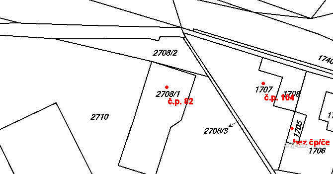 Český Dub III 82, Český Dub na parcele st. 2708/1 v KÚ Český Dub, Katastrální mapa