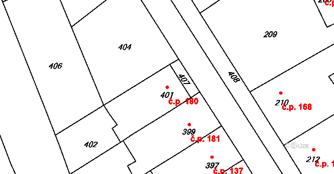 Prštice 180 na parcele st. 401 v KÚ Prštice, Katastrální mapa