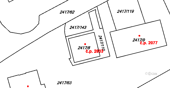 Hranice 2803, Karviná na parcele st. 2417/8 v KÚ Karviná-město, Katastrální mapa