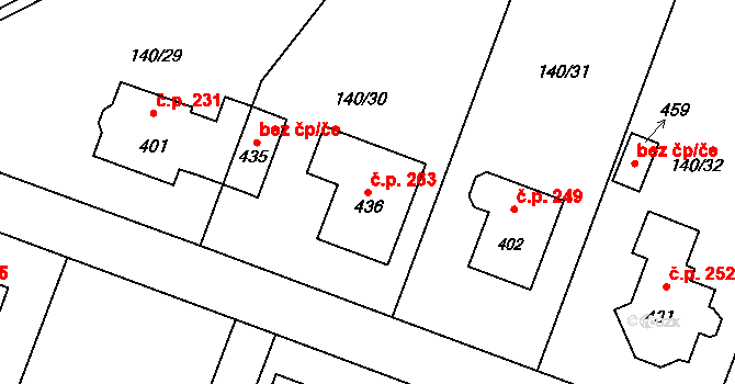 Příchovice 263 na parcele st. 436 v KÚ Příchovice u Přeštic, Katastrální mapa