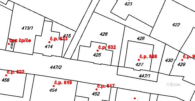 Šluknov 632 na parcele st. 425 v KÚ Šluknov, Katastrální mapa