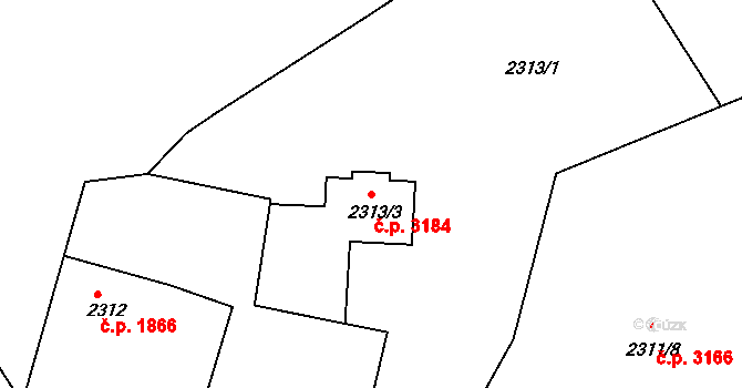 Smíchov 3184, Praha na parcele st. 2313/3 v KÚ Smíchov, Katastrální mapa