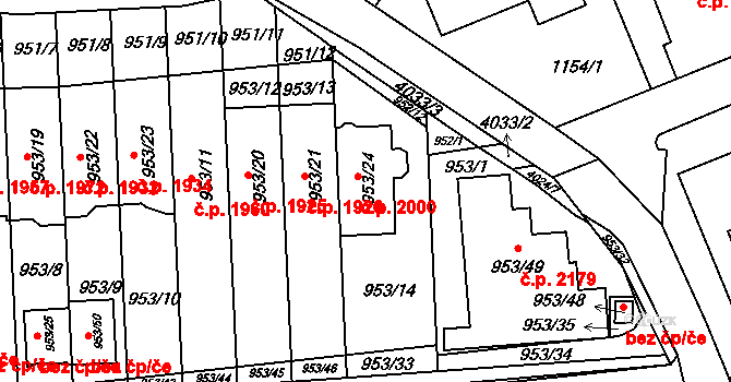 Modřany 2000, Praha na parcele st. 953/24 v KÚ Modřany, Katastrální mapa