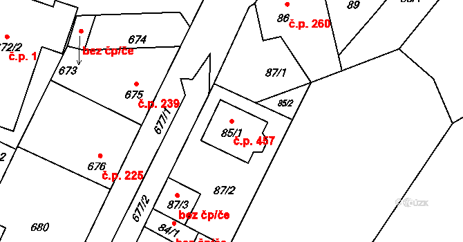 Hřebeč 457 na parcele st. 85/1 v KÚ Hřebeč, Katastrální mapa