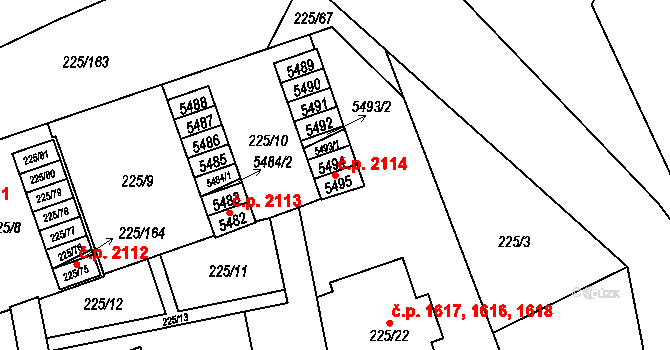 Řečkovice 2114, Brno na parcele st. 5489 v KÚ Řečkovice, Katastrální mapa