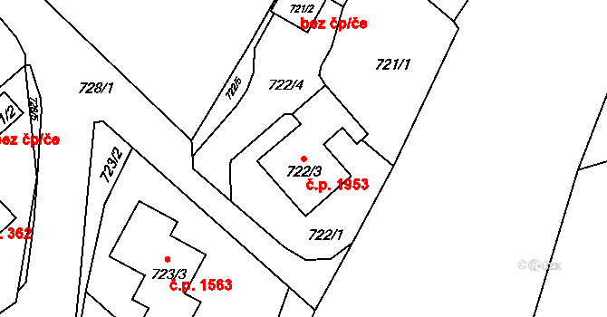Bruntál 1953 na parcele st. 722/3 v KÚ Bruntál-město, Katastrální mapa
