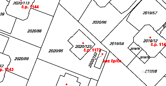Holice 1172 na parcele st. 2020/123 v KÚ Holice v Čechách, Katastrální mapa