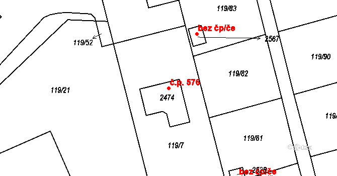 Lobeček 576, Kralupy nad Vltavou na parcele st. 2474 v KÚ Lobeček, Katastrální mapa