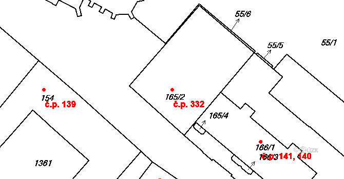 Uherské Hradiště 332 na parcele st. 165/2 v KÚ Uherské Hradiště, Katastrální mapa