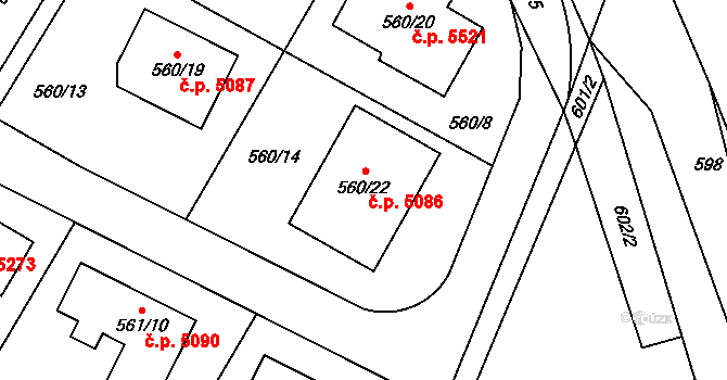 Jihlava 5086 na parcele st. 560/22 v KÚ Jihlava, Katastrální mapa