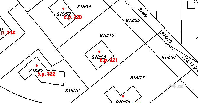 Nové Homole 321, Homole na parcele st. 818/63 v KÚ Homole, Katastrální mapa