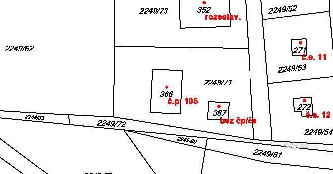 Petříkov 105 na parcele st. 366 v KÚ Těšínov, Katastrální mapa