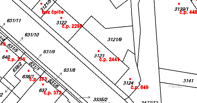 Pelhřimov 2441 na parcele st. 3123 v KÚ Pelhřimov, Katastrální mapa