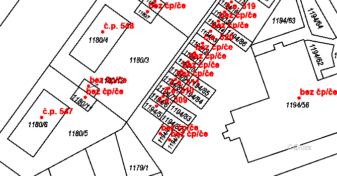 Teplické Předměstí 311, Bílina na parcele st. 1194/7 v KÚ Bílina, Katastrální mapa