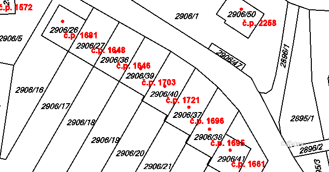 Velké Meziříčí 1721 na parcele st. 2906/40 v KÚ Velké Meziříčí, Katastrální mapa